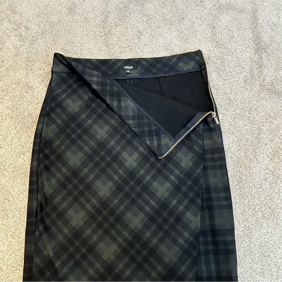 PREMISE Studio black green plaid check asymmetrical side zipper pencil skirt Sz4 - Picture 6 of 13